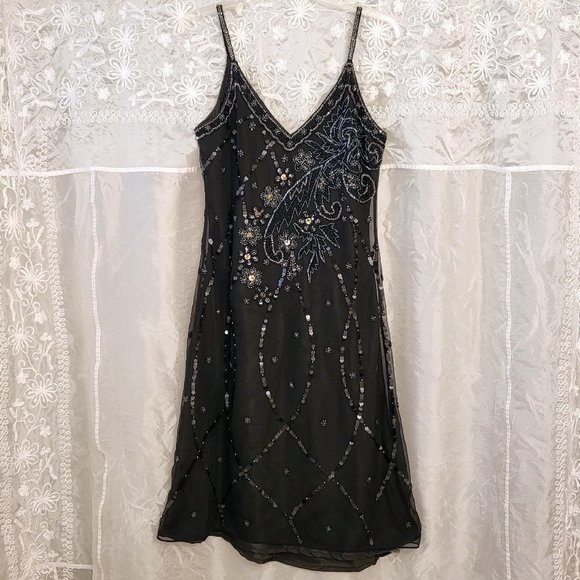 Frizzante Dresses & Skirts - SALE! ✨NWT Black Beaded Silk Cocktail/Party/Prom Dress, Spaghetti Straps M